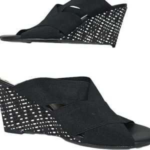 IMPO Voley Women's Black Stretch Elastic Slip On Wedge Shoes 6M Criss Cross